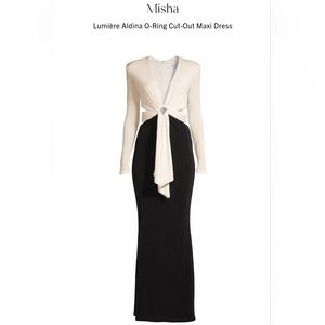 $424 Misha Women's Ivory‎ V-Neck Long Sleeve Cutout Aldina Mermaid Dress Size M